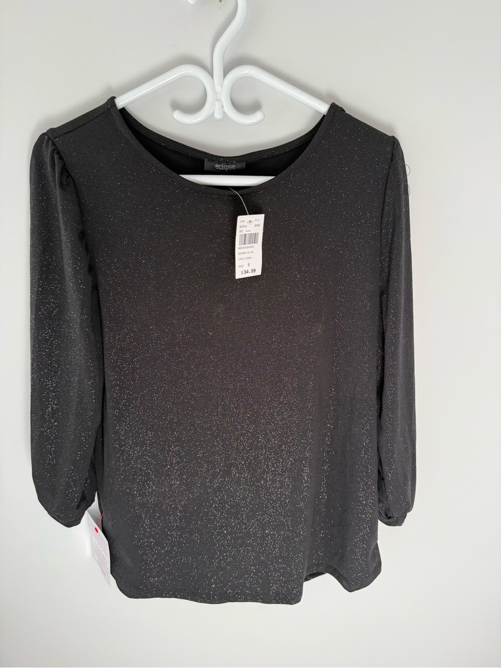 Eclipse Black Sparkle Puff-Sleeve Top